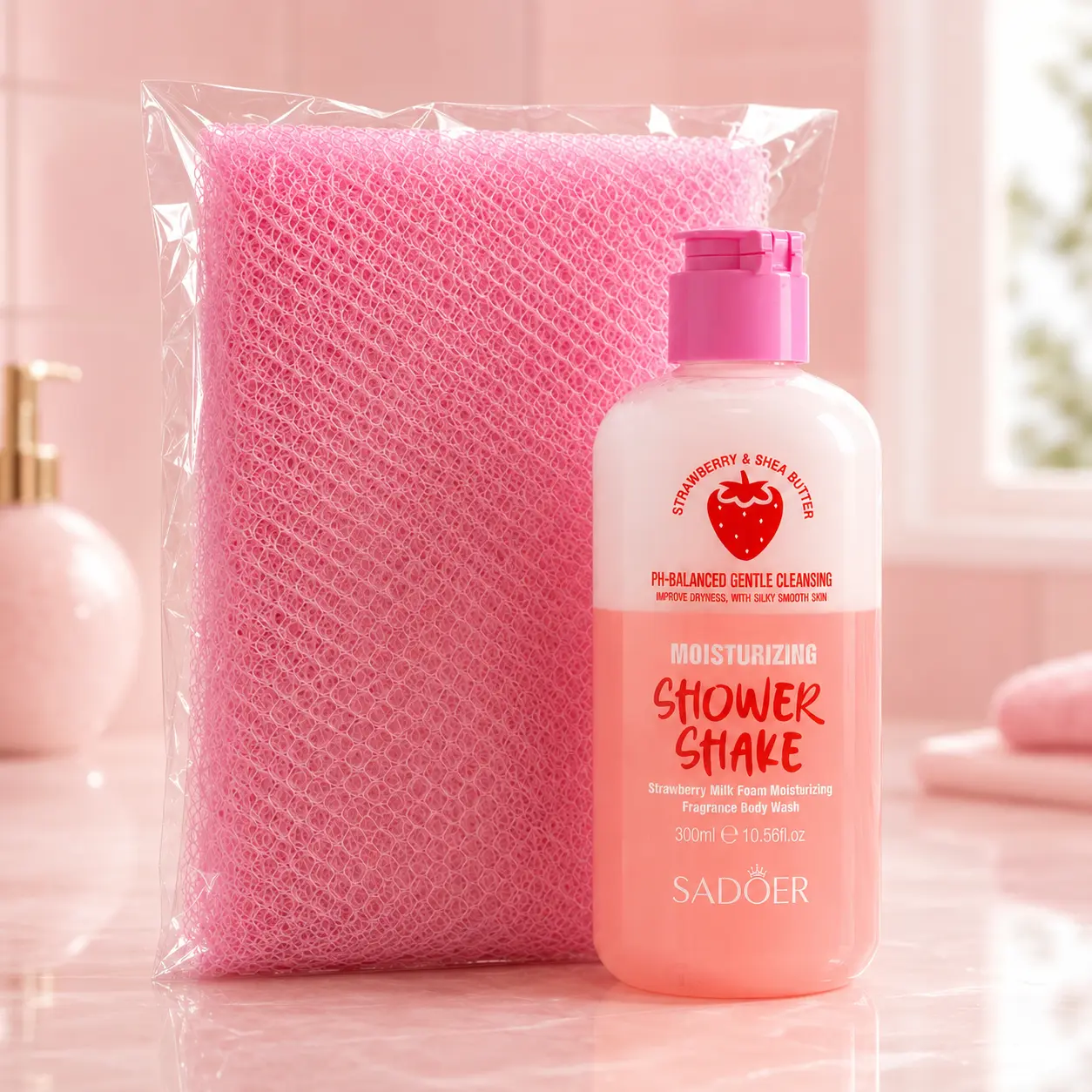 New! Body Jam Fruity Creamy Shower Gel - 300ml Silky Shea Cleanser, Body Care Fragrance, Gentle Daily Bath Wash for All Skin Types, With 1 African Net Sponge (6 Scent Options to Try)