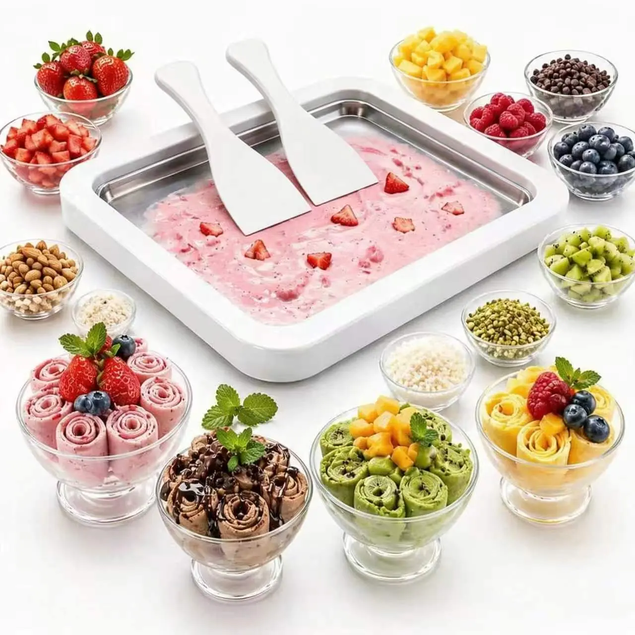 Instant Ice Cream Maker,Rolled Ice Cream Maker, Soft Serve Ice Cream maker,Perfect for Frozen Yogurt, and More! Food grade stainless steel ice cream roll machine for home us (Pink)