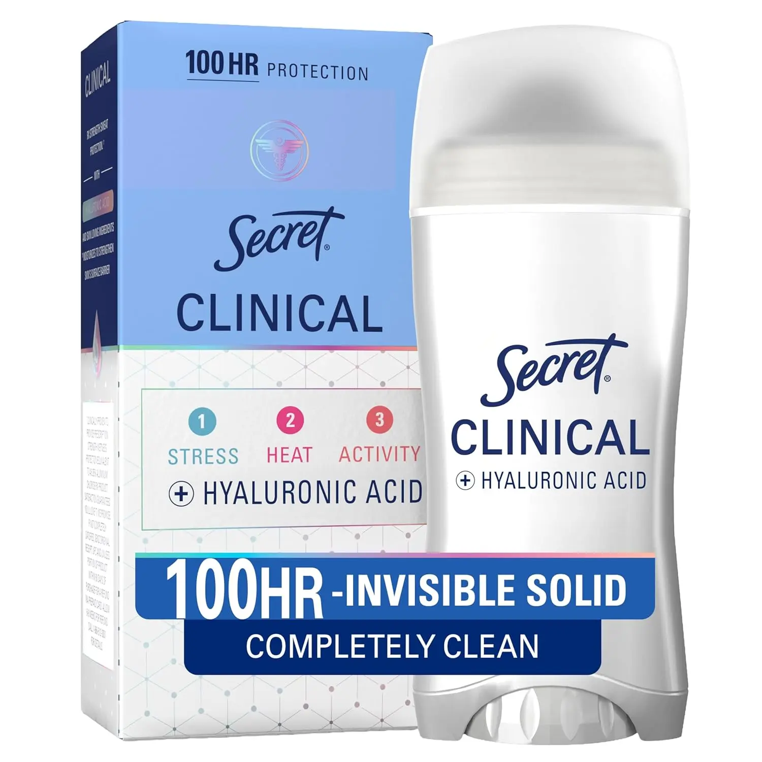 Strength Invisible Solid Antiperspirant Deodorant for Women, 100HR Sweat & Odor Protection, 3X Stress Protection with Hyaluronic Acid, PH Balanced, Completely Clean Scent, 2.6 oz