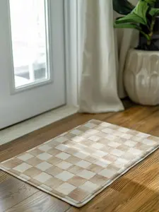Mackenzie Childs Mocha Check  Doormat ,Non Slip Front Door Mat Outside Absorbent Rubber