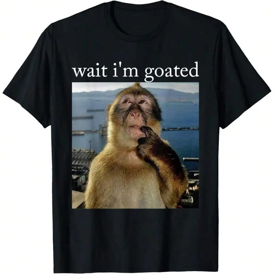 Boys' Graphic Tees - Casual Crew Neck Short Sleeve Funny Print Clothes, Medium Length All Seasons Streetwear Top with 'Wait I'm Goated' Meme, Machine Washable for Gifting