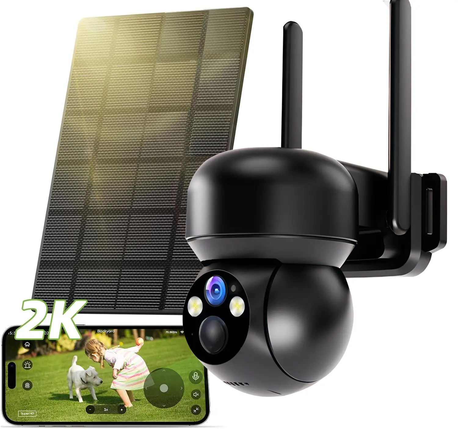 Outdoor Surveillance Camera, 2K Rotatable 360° View Solar-Powered Cellular Security Camera with Card Support, Battery-Powered No-WiFi, PIR Motion Sensor, Spotlight, Color Night Vision, Weatherproof Home Security Wireless, Audio, Speaker tiktokshopspringgl