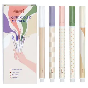 OMONI Chalk Marker Pen Bundle 5 Set - Water-Based Liquid Chalk Marker Set for Multi-Surface Drawing- Acrylic, Glass, Chalkboard