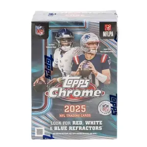 Topps 2025 NFL Trading Cards Chrome Box - Look for Red White & Blue Refractors - Official NFLPA Licensed Product
