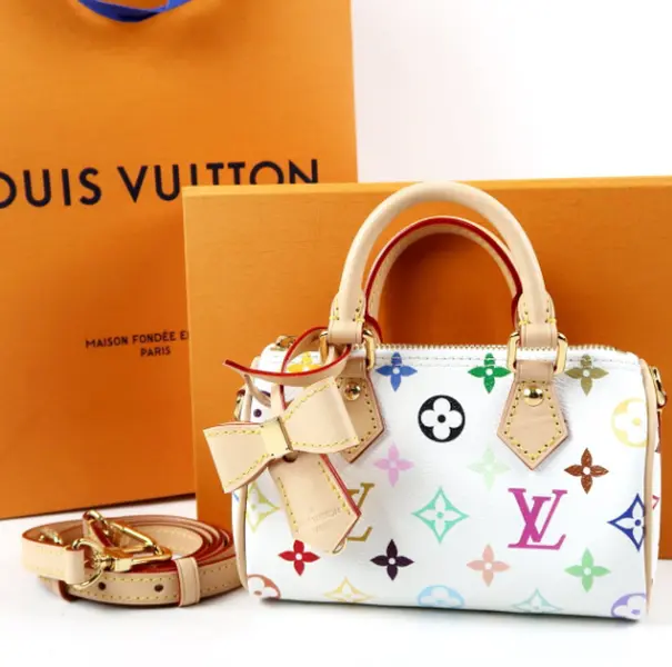 Pre-owned Louis Vuitton Coated Canvas Crossbody bags Takashi Murakami White Multicolore Nano Speedy 2WAY Bag J8061912