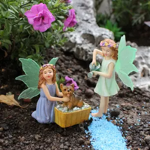 2pcs Fairy Bathing Dog Statue with Fluorescent Wings, Miniature Landscape Decor, Garden Sculpture, Outdoor Fantasy Garden Art Resin Craft, Cute Collectible Figurines, Home Decor Accessory