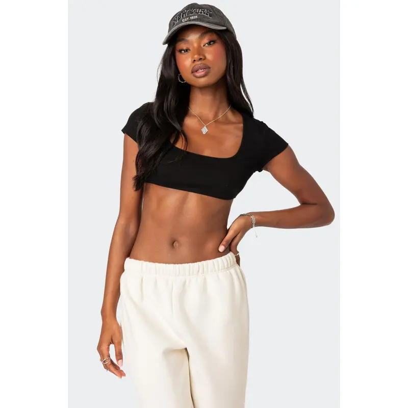 ちぃ　sheller 　rib knit cropped tops rib crop top - TikTok Shop