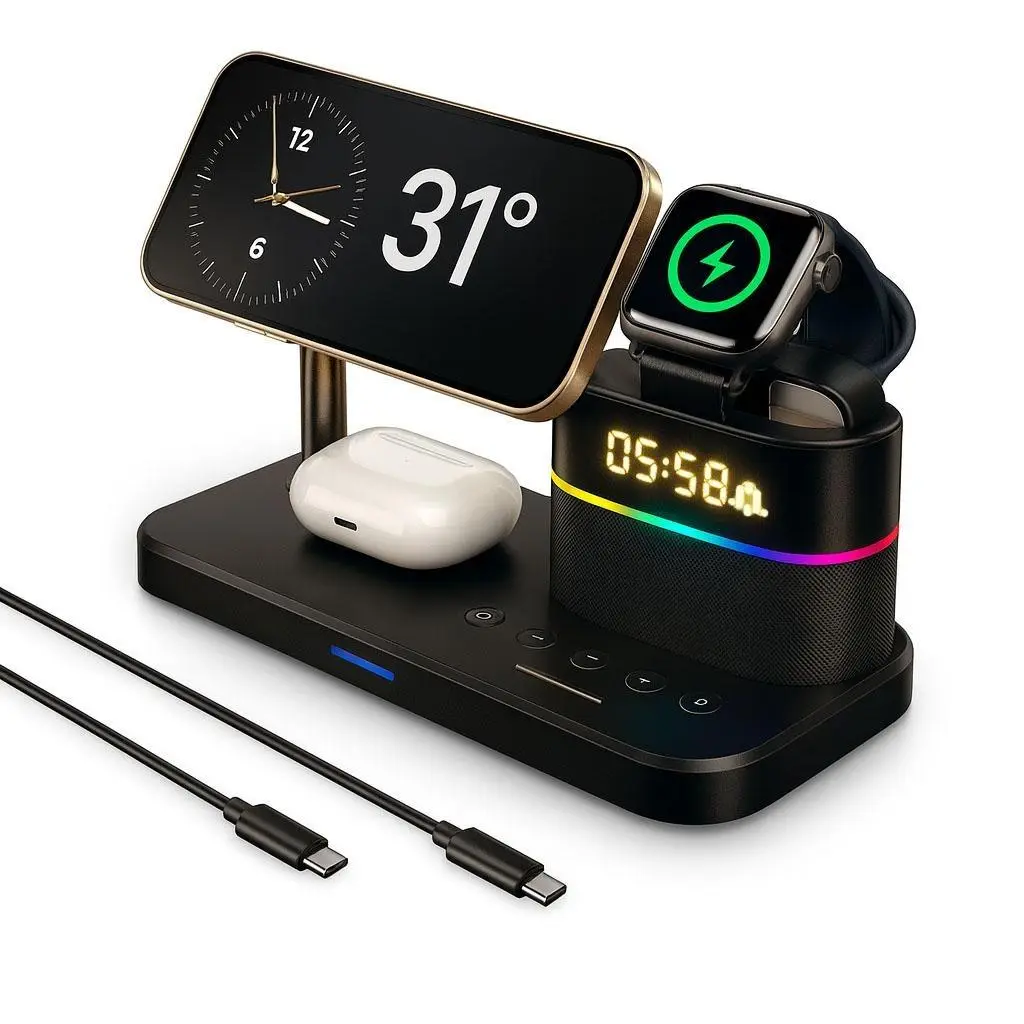 PBSEV Turbo Portable Chargers, 5-in-1 Wireless Charging Station, QI2 magnetic phone charger, for iPhone 16/15 & Apple Watch Ultra 2/10 AirPods All Models, Smartphone Electronic