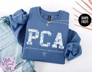 Patient Care Assistant T-Shirt Or Sweatshirt, Blue Toile PCA , Patient Care , Healthcare Worker Gift, PCA  Sleeve Unisex