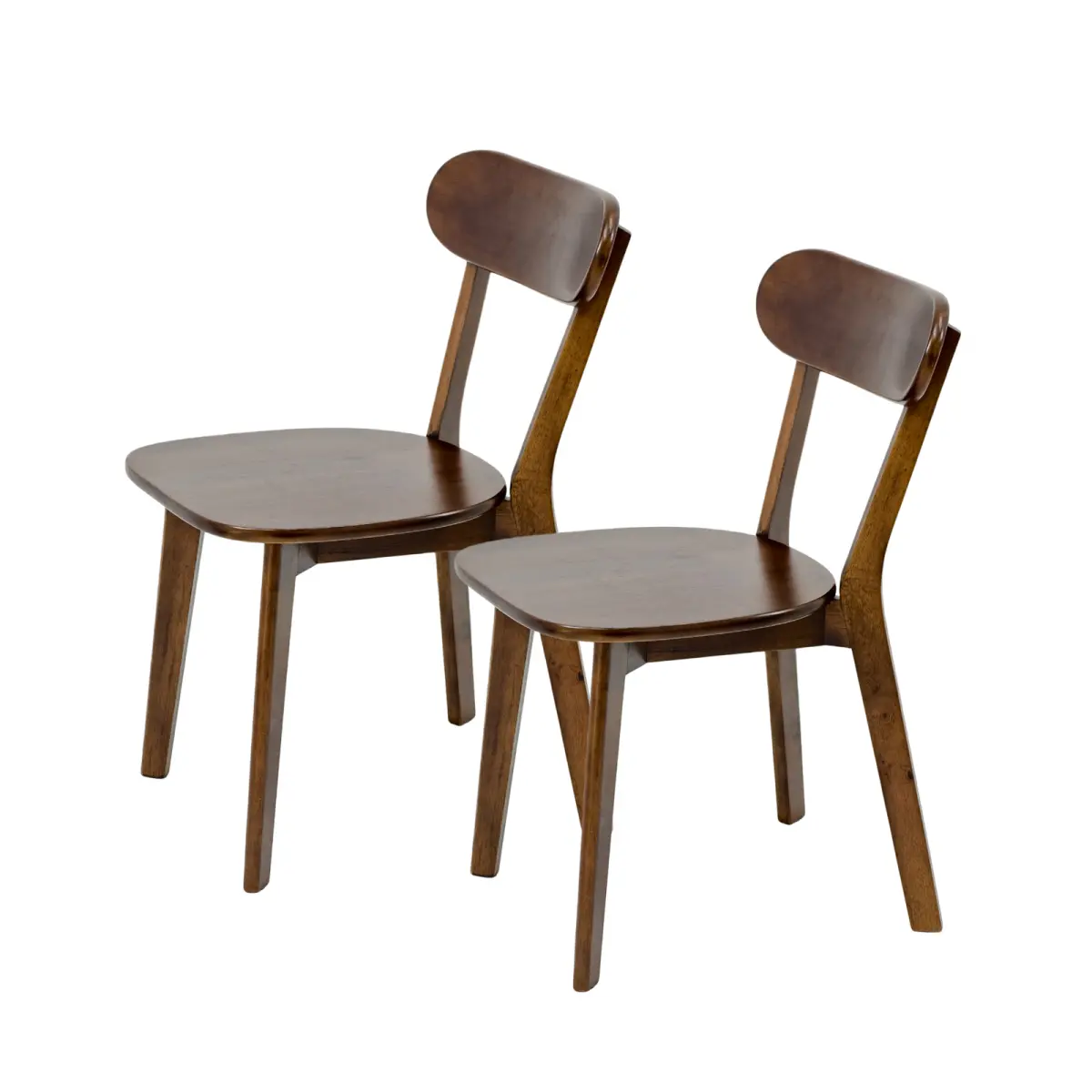 100% Natural Solid Wood Dining Chairs Set of 2, Mid Century Modern Dining Chairs with Curved Backrest, Kitchen Chair with Adjustable Foot Pads for Dining Room, Kitchen, Living Room, Study, Walnut
