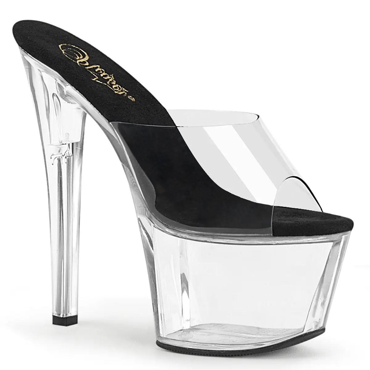 Pleaser Women's Sky-301 Slip-On Pleaser Heels, 2 3/4 inch (7cm) Platform Black/Clear Fashion Wedge Shoes, Stylish Elegant All-Season High Heel Footwear, Fashion Apparel, Fashionable Wedge Shoes, Heeled