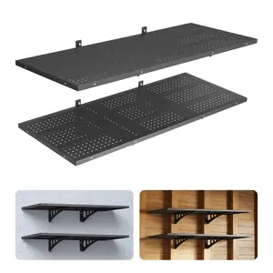 VEVOR 2-Tier Heavy Duty Wall Garage Shelving, 1.64 x 4 ft Steel Wall Mounted Shelving Unit, 19.68 x 48 Inch Per Shelf Floating Storage Metal Rack for Garage with 560 lbs Total Weight Capacity, Black