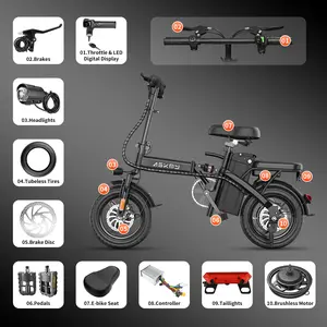 ASKMY E14 E-Bike Parts Kit – Battery, Motor, Tires, Brake Handle, Throttle, Pedals, Seat Set | Replacement Accessories for Folding Electric Bike