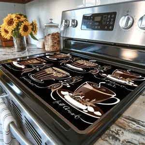 1pc 2D FlatCoffee Bean & Cup Design Stove Cover - Heat-Resistant Stove Top, - Compatible with Electric Cooktops, Non-Slip Coffee Bean Pattern for Kitchen Countertop, - Fits & Halogen Stoves