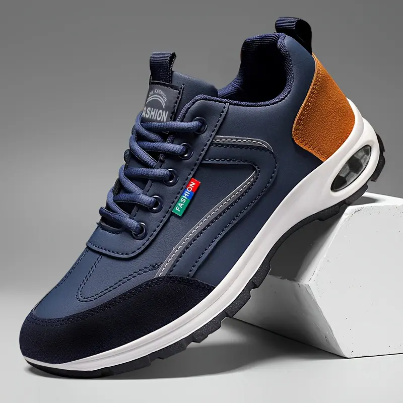 Men's Fashion Athletic Casual Trainer Shoes - PU Upper Cushioned Sneakers with Comfortable Lining, Anti-Slip Soft Sole for Outdoor Activities