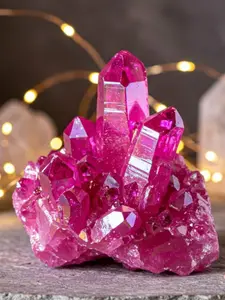 Neon Pink Aura Quartz Cluster UV Reactive Crystal Cute Kids Room Decor Gift Specimen Tiered Tray Pink Orange Crystal Spiritual Energy Decor