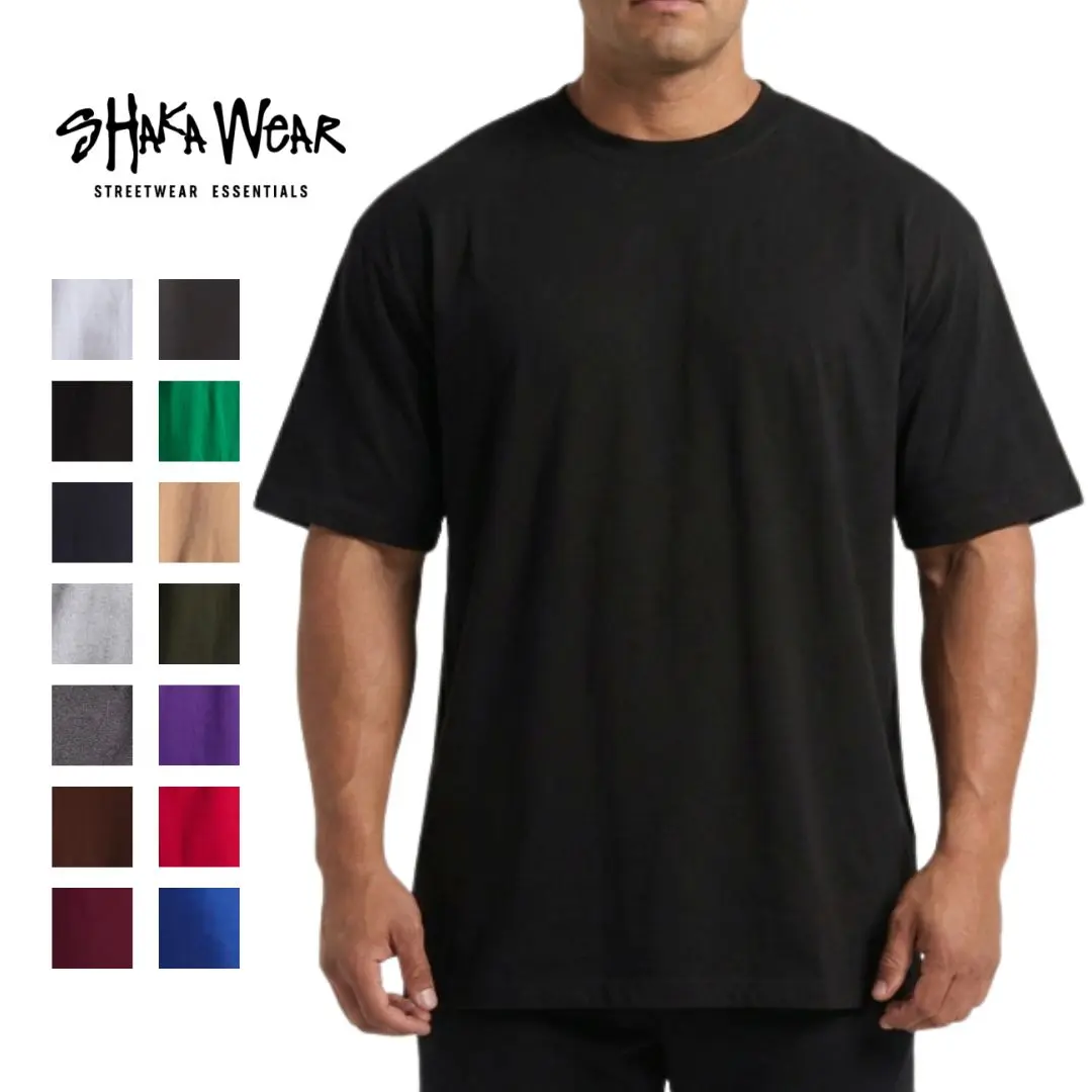 SHAKAWEAR Men's 7.5oz Heavyweight Thick Yarn Cotton Round Neck Boxy Fit Short-Sleeve Tops, Plain Layering Protective Apparel, Casual Hip Hop Retro Classic Basic Menswear Tee