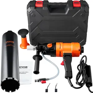 fathersdaygift VEVOR Diamond Core Drilling Machine, 4in Handheld Wet Concrete Core Drill Rig, 1100-2400RPM Two Speed 1-1/4 Thread 2 Bubble Levels, 3-4in Drilling Diameter for Concrete Brick Block Stone, 1500W