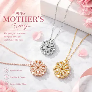 Magnetic Clover mia fiore charm Necklace – 4-in-1 Heart Design - Quiet Luxury Trendy It Girl Versatile Chic Good Luck Gift Jewelry Accessories for Women Valentines&birthday Boujee Gifts for gf Mother's Day gift