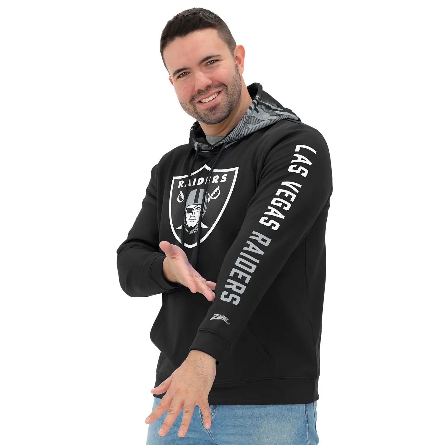 Zubaz NFL   Men's Front and Sleeve Print Camo Line Hood Hoodie, LAS VEGAS RAIDERS