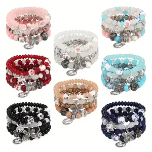 20/40pcs Mix Bohemian Bracelet Elegant Bracelet, Butterfly, Elephant Decoration Multi-layer Beaded Fashion Bracelet, Perfect Gift for Women, Elastic Charm Beaded Bracelet