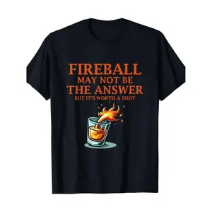 Men's Fireball May Not Be The Answer Graphic Cotton T Shirt Casual Breathable Machine Washable Suitable for All Seasons Black with Orange Flame Design
