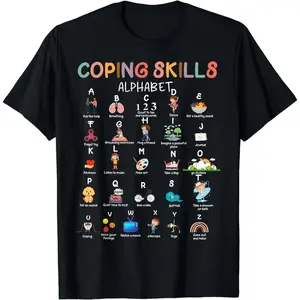 [100% Cotton] Colorful Coping Skills Alphabet Therapy Mental Health Awareness T-Shirt