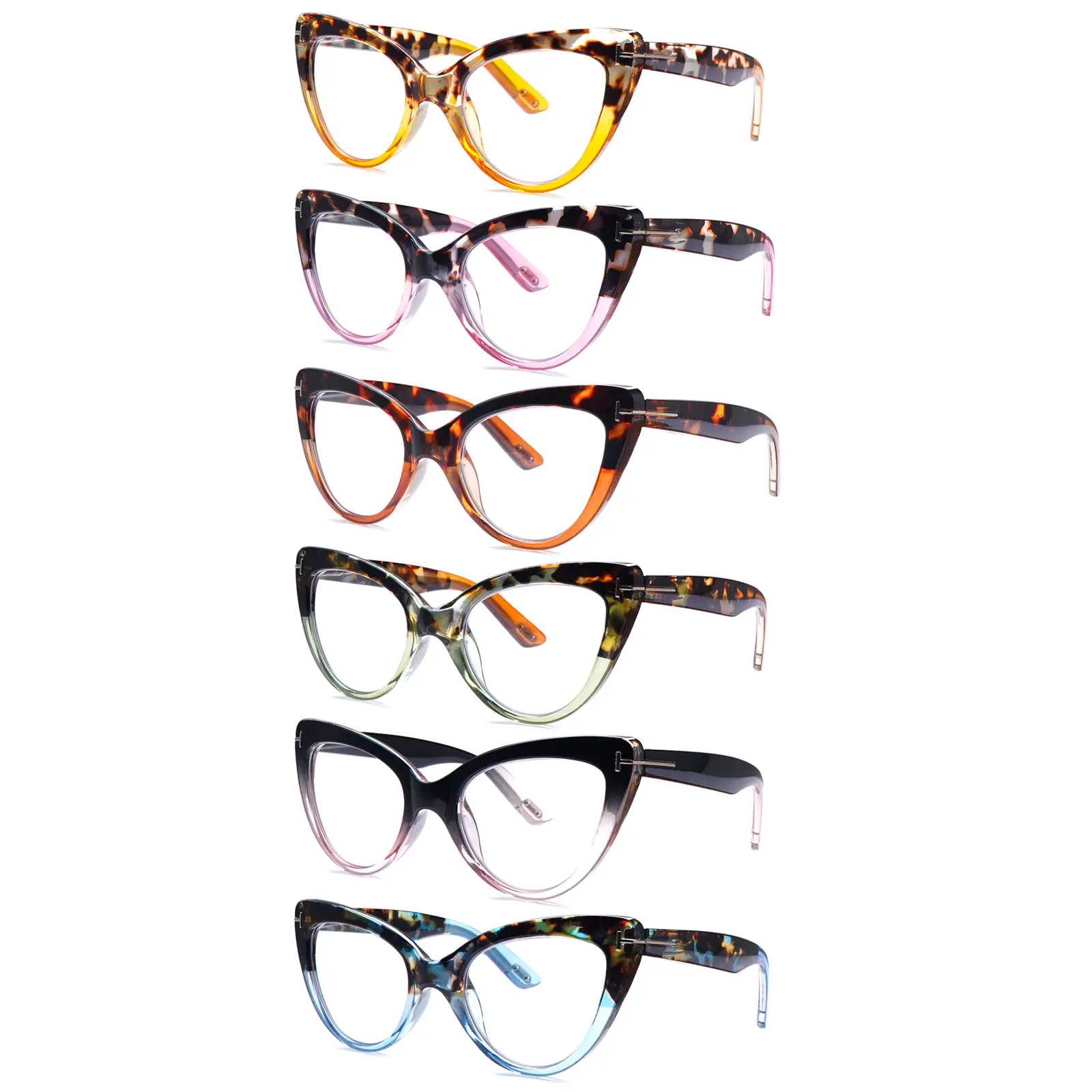 6-Pack Women's Reading Glasses, Anti-Blue Light Computer Readers with Adjustable Spring Hinges, Stylish Large Frames with Classic Prints, Box, Home Lightweight, Plastic, Blue Light Glasses For Women, Bedside, Multiple