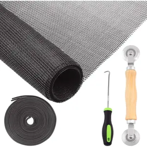 4 count Black Window Screen Door Repair Replacement Includes 47"x98" Fiberglass Window Screen Mesh Spline Rolling Tool Screen Retainer Spline Remover Hook for Windows Flex ScreenQuesear