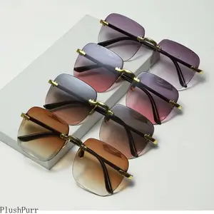 Unisex High Quality Vintage Stylish Sunglasses, 4-Piece Geometric Rimless Retro Eyewear with UV400 Protection, Summer Hiking Casual Gradient Tinted Shades, Sports & Outdoor Accessories, High Quality Sunglasses, Vintage Sunglasses