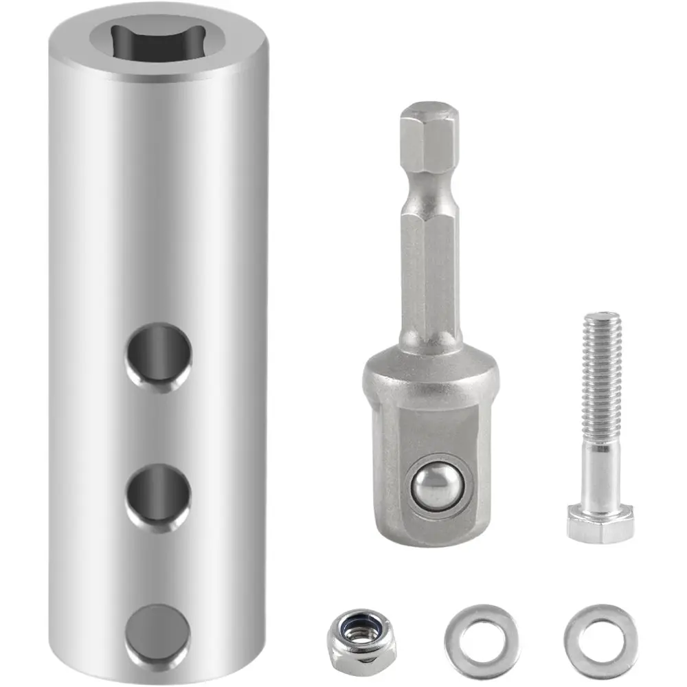 Upgraded Stainless Steel Trailer Jack Electric Drill Adapter with a 1/2 in Socket Adapter Bit Compatible with 1 Inch Jack Drive Shaft, Hex Bit Socket, Socket Combination Tool
