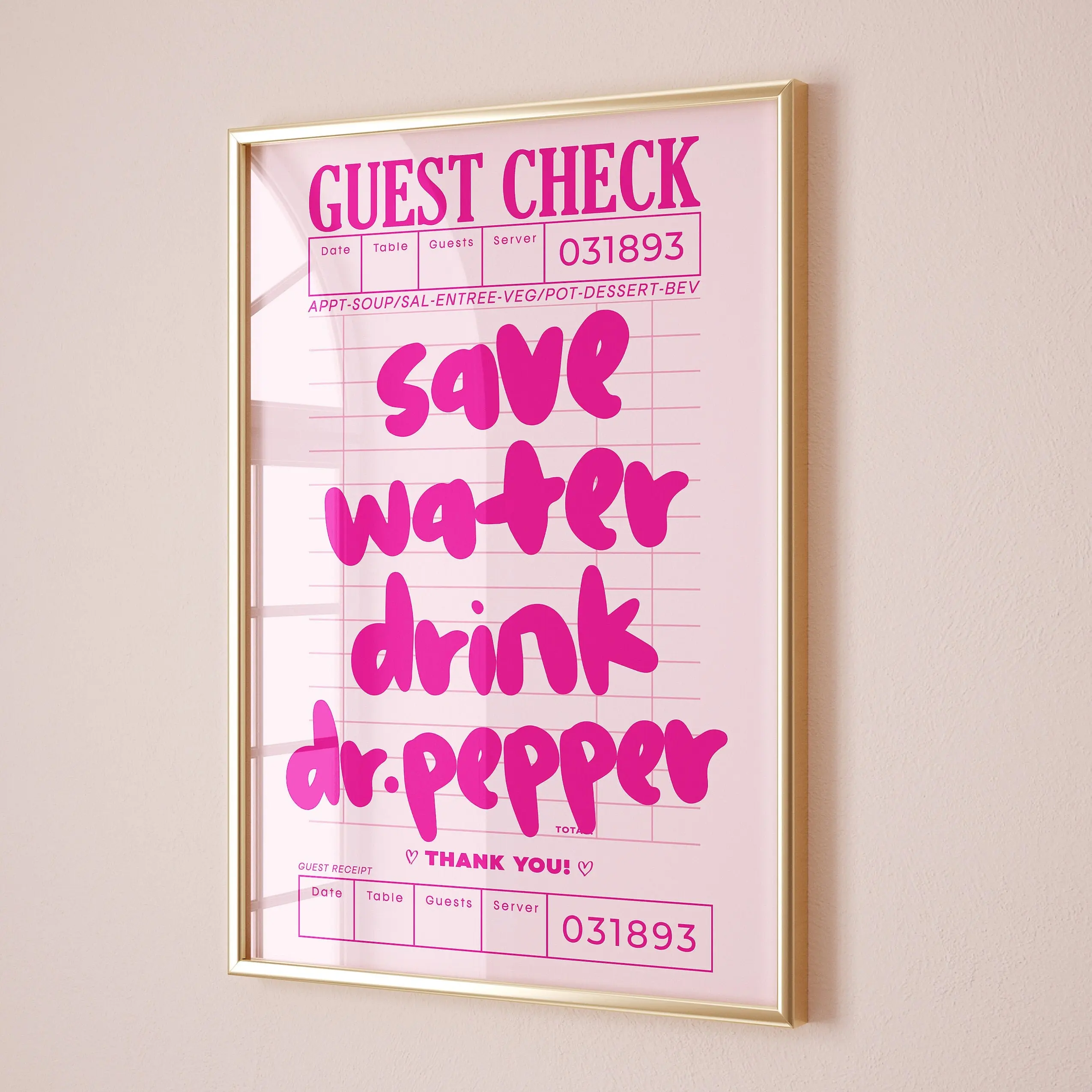 4 options - save water drink dr.pepper guest check prints wall art poster no frame, college apartment decor retro, trendy preppy kitchen aesthetic posters, decor home