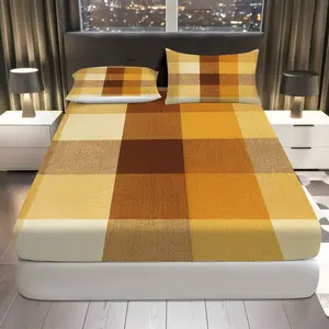 3Pcs Plaid Checkered Autumn Fitted Sheet Three Piece Set (1*Fitted Sheet+2*Pillowcases, Coreless), Thanksgiving theme, Soft Warm Bedding Set, Mattress Protector Soft, Breathable