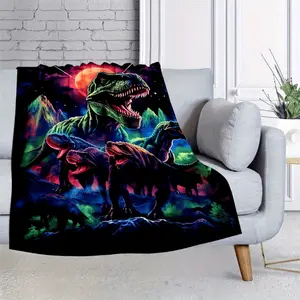 1pc Cyberpunk Dinosaur Thin Blanket, Lightweight Flannel Throw For Sofa, Bed, Travel, Camping, Livingroom, Office, Couch, Chair, And Bed, Digital Printing Fleece Blanket With Soft And Warm Flannel Fabric