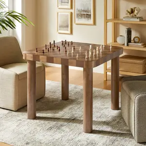 Oscar 36 Inch Square Checkered Dining Table in Walnut and Dark Walnut
