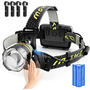 MoKo Rechargeable Headlamp 90000LM, 40H Long Lasting Battery Powered, 7 Modes Headlight with Motion Sensor, IP68 Waterproof 90° Adjustable Head Lamp, Zoomable Led Headlamp for Running Camping Fishing super Bright