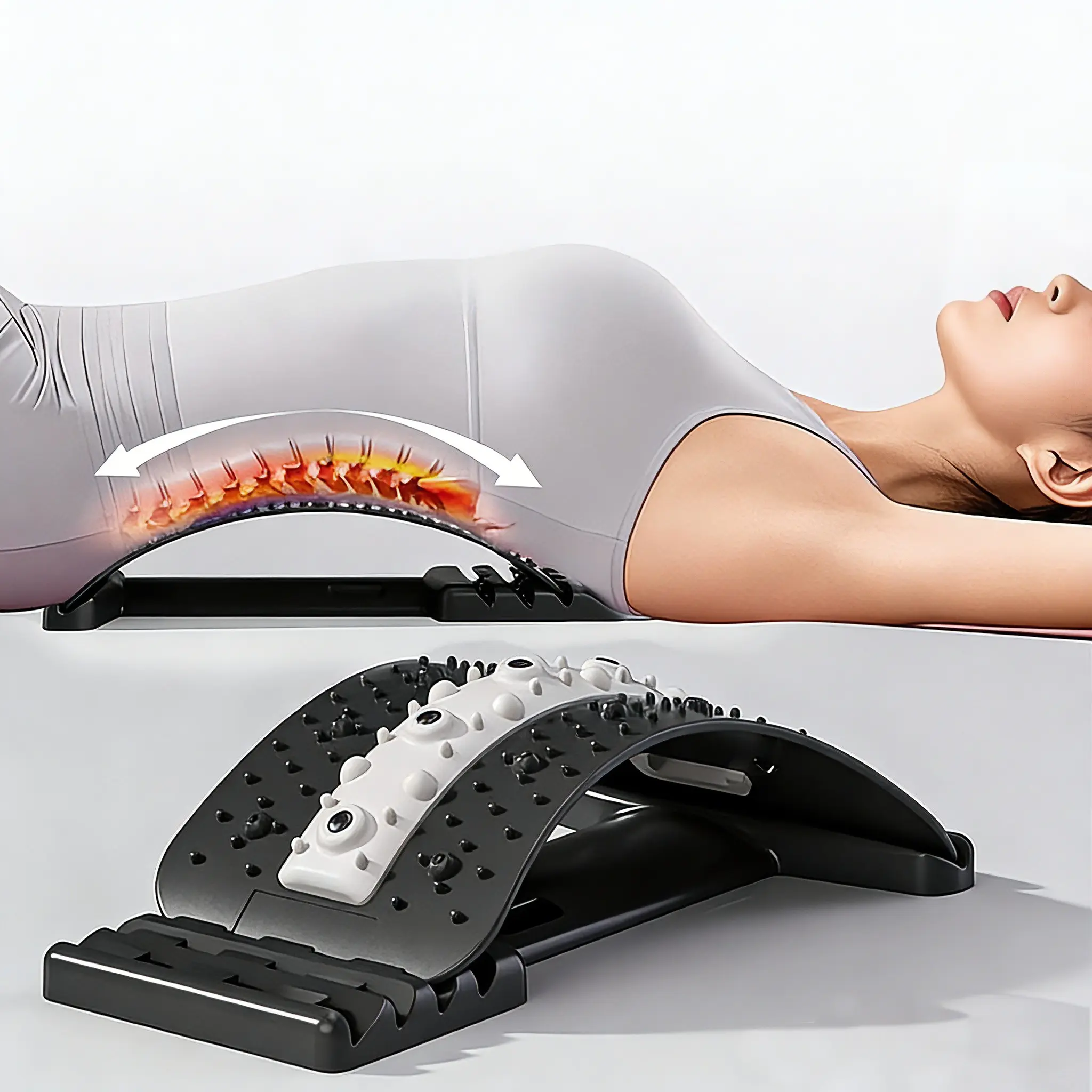 Black Back Arch Stretching Device, Adjustable Back Stretcher, 4-Gear adjustable waist massage board, Suitable for Women, Adults, Athletes, Beginners, Professionals, Best Birthday Gifts and Valentine's Day Gifts for Family, Friends and Lovers