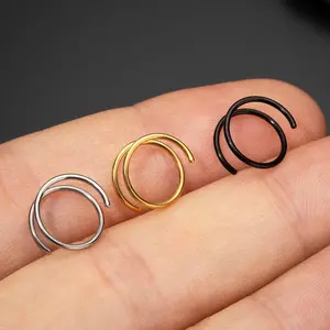 Oufer 20G 2PCS Titanium Spiral Double Rows Hoop Right Side Nose Rings Inner Diameter 8mm Body Jewelry Unisex Hypoallergenic