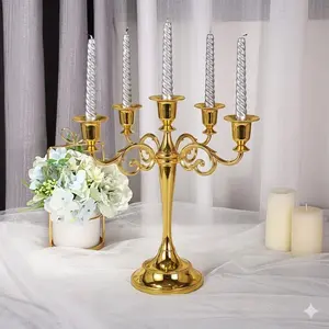 Gold 5-head Gothic Candlestick | Vintage Metal Candle Holder for Wedding, Church, Halloween, Christmas, Hotel & Restaurant Table Decorationtmas, Formal Events, Hotels, Living Rooms, Western Restaurants and Table Decoration.