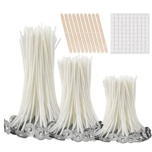 300Pcs Functional Smokeless Candle Wicks,100Pcs Wicks Sticker, Pre Waxed Cotton Wick with Metal Sustainer Tabs for Pillar Candle Making and Candle DIY, 9Cm/3.5In,15Cm/6In,20Cm/8In No Brand No Brand