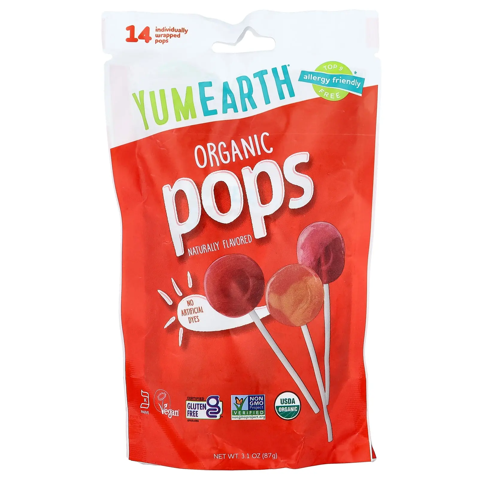 YumEarth Organic Pops, Assorted, 14 Individually Wrapped Pops, 3.1 oz (87 g)