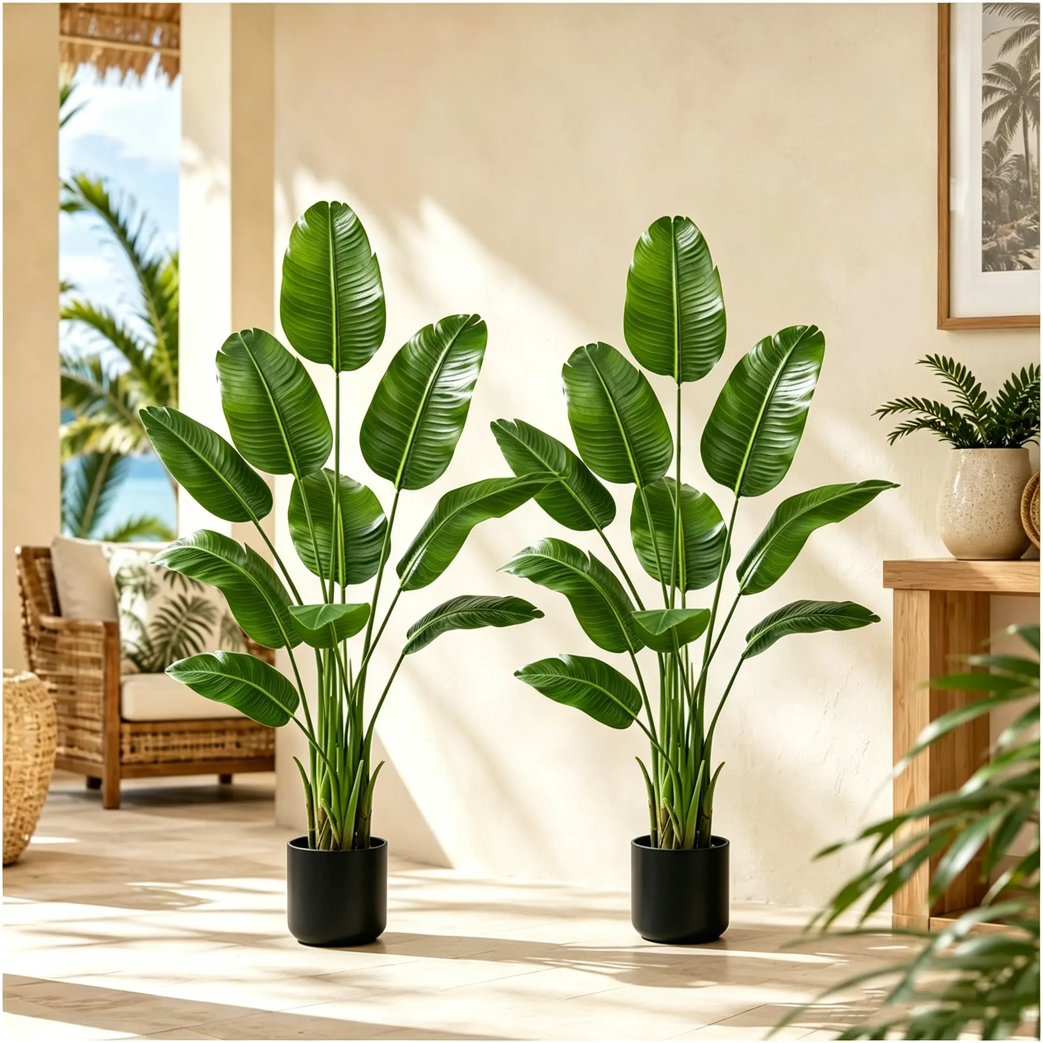 5.3ft (60in) Silk Bird of Paradise Simulation Plant - Oval Nursery Tropical Palm Tree, Indoor Room Decor, Outdoor Pot Display, Easy-to-Install Mother's Day Gift