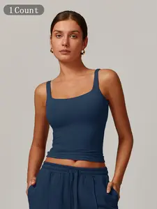 Women's Solid Color Sports Singlet with Built-In Bra Cups, High Stretch Comfortable Breathable Quick Drying Sports Bra for Yoga Gym Workout Fitness, Ladies Sportswear for Indoor Outdoor Wear