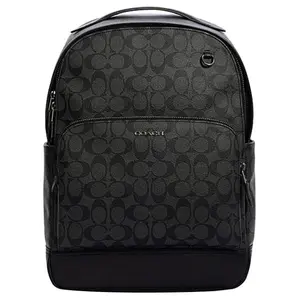 Coach Graham Backpack with Classic Metal Logo, Jacquard Print, Coated Canvas, and Smooth Leather in Charcoal for Men