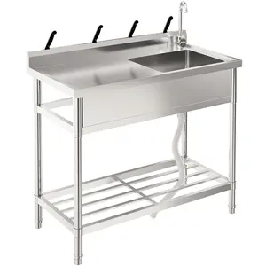 39-inch Deep Bowl Stainless Steel Sink with Worktop | Keywords: workshop sink, kitchen food prep table