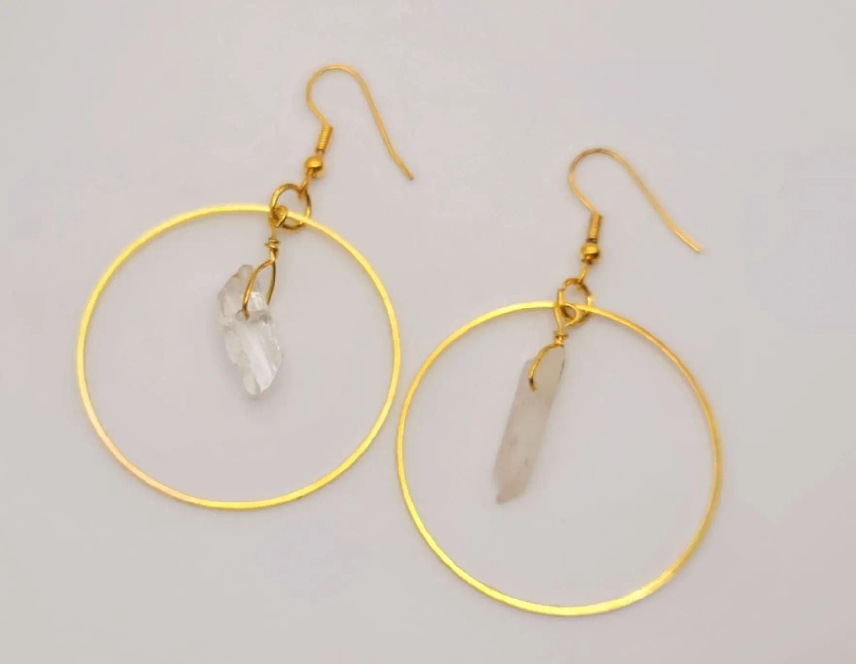 Clear Aura Quartz Earrings Handmade, Cute earrings Irregular , Crystal Earrings