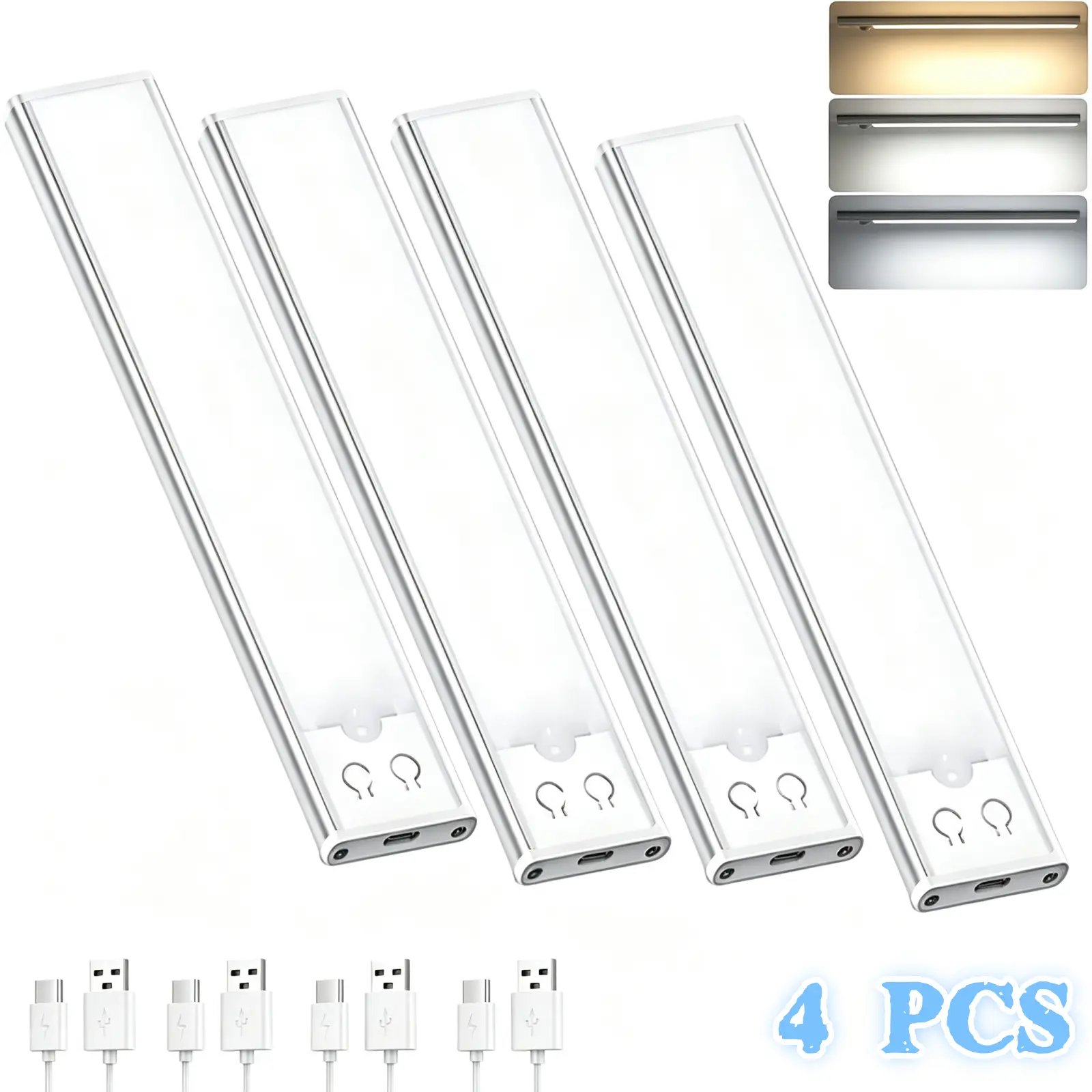 Under Cabinet Lights Motion Sensor 3 Color Temperatures LED Closet Light, USB-C Under Counter Lights Night Light for Kitchen, Wardrobe