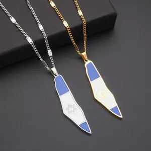 stainless steel necklace simple Israeli flag map patriotic charm women's necklace couple necklace