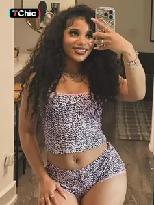 Women's Leopard Print Crop Cami Top & Shorts Two-piece Set, Casual Sleeveless Top & Shorts for Summer, Ladies Clothes for Daily Wear, Womenswear