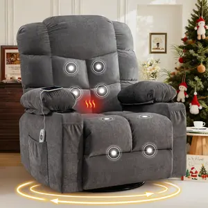 Oversized Massage Swivel Recliner Chair with Lumbar Heating for Living Room Rocker Recliner with Cup Holders and USB Charge Port, for Adult